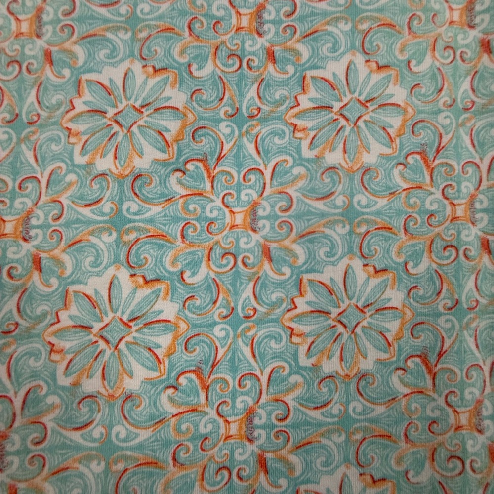 T by Talbots Dress Women's Large Petite Cap Sleeve Jersey Medallion Scroll Teal - Picture 5 of 10